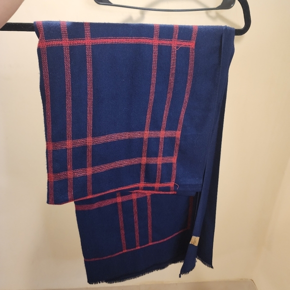 Large Navy and Red Plaid Scarf - Picture 2 of 7